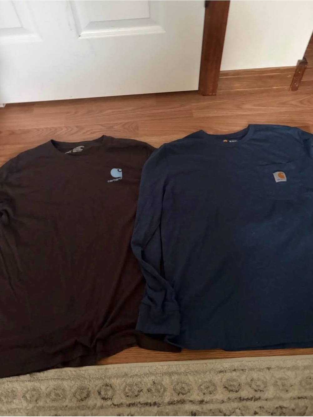 2 Carhartt boys Long Sleeve Crew Shirts - Navy and Brown